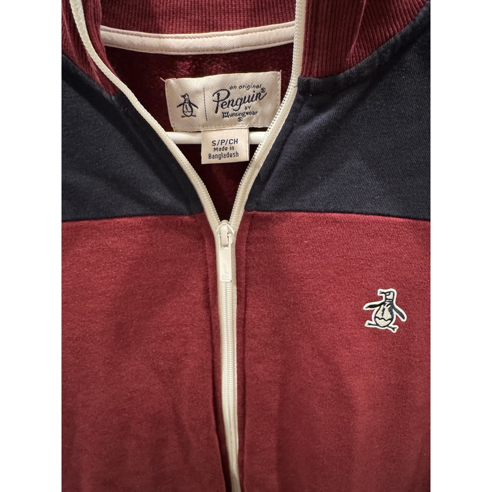 Original Penguin Mens Colorblock Track Jacket‎ Burgundy Navy Blue Full Zip Small